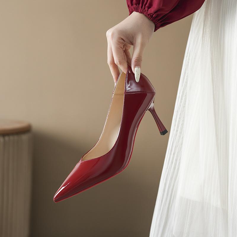 361-16 Classic Red Sole Temperament High Heels Pointed Tip Thin Heel Single Shoes Professional Work Shoes Not Tired Feet Can Step On the Heel