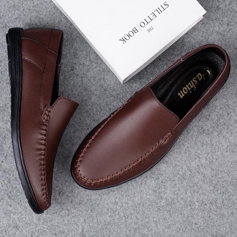 Spring Autumn Mens Casual Loafers Men Loafer Shoes Cow Leather Mocasines Hombre Black Slip-On Italian Men'S Shoes Flat Driving
