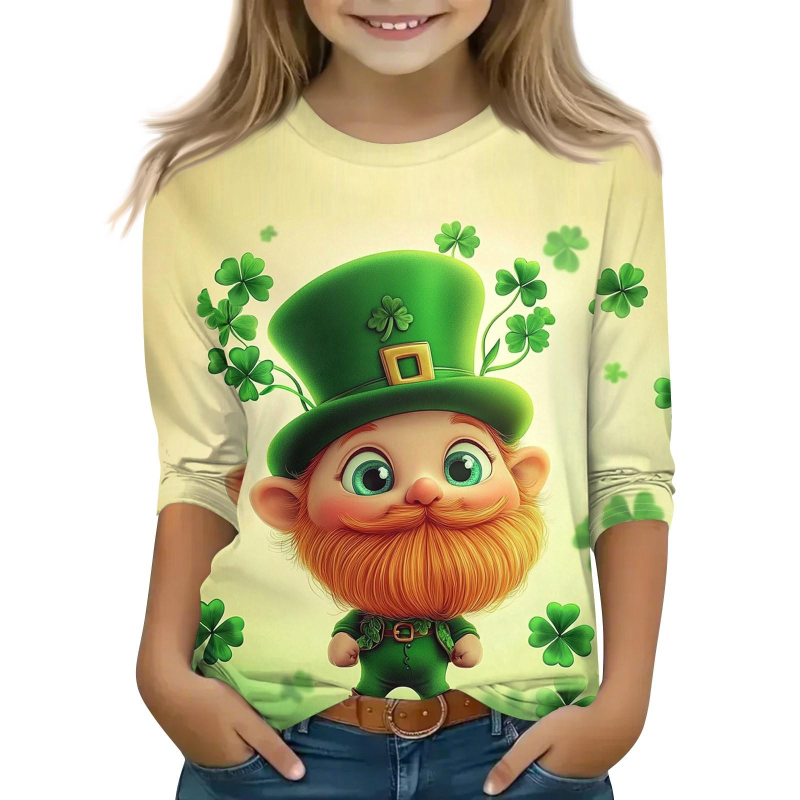 

Print Tops For Youth Girls Round Neck 3/4 Sleeves T-Shirts Trendy Tops Outfit Tees 120 бежевий