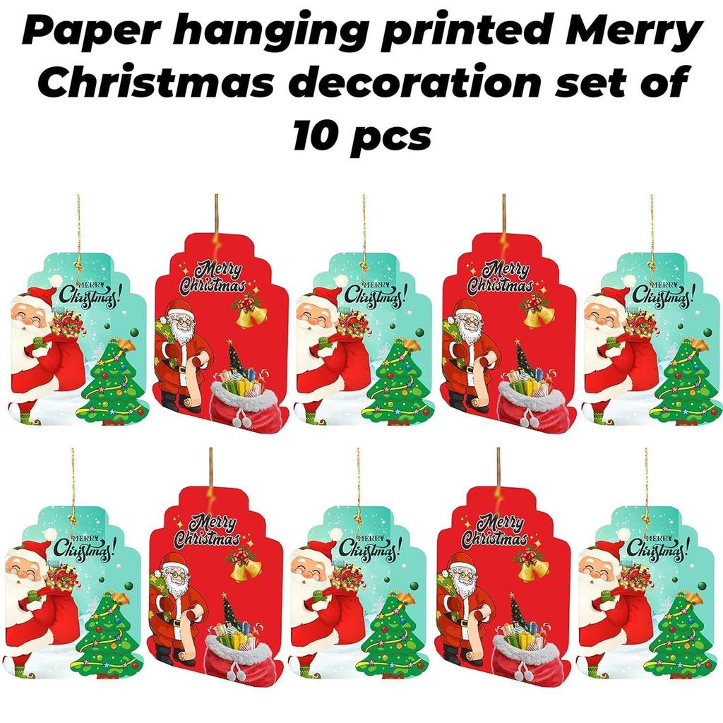 Merry Christmas Tree Decoration Items | Santa Claus Gift Bag Christmas Tree Decorative Paper Card Door Wall Hanging (Set of 10)