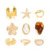 IngeSight.Z 9Pcs/Set Retro Imitation Pearl Flower Starfish Open Ring Women Creative Irregular Geometry Ring Set Fashion Jewelry