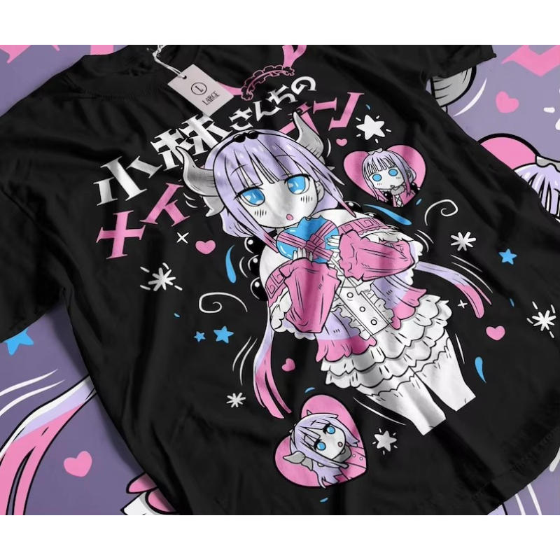 Miss Kobayashi's Dragon Maid Kanna Kamui Anime T-Shirt Unisex Lässig Kurzarm Tee Manga Grafik Streetwear Top für Männer Frauen