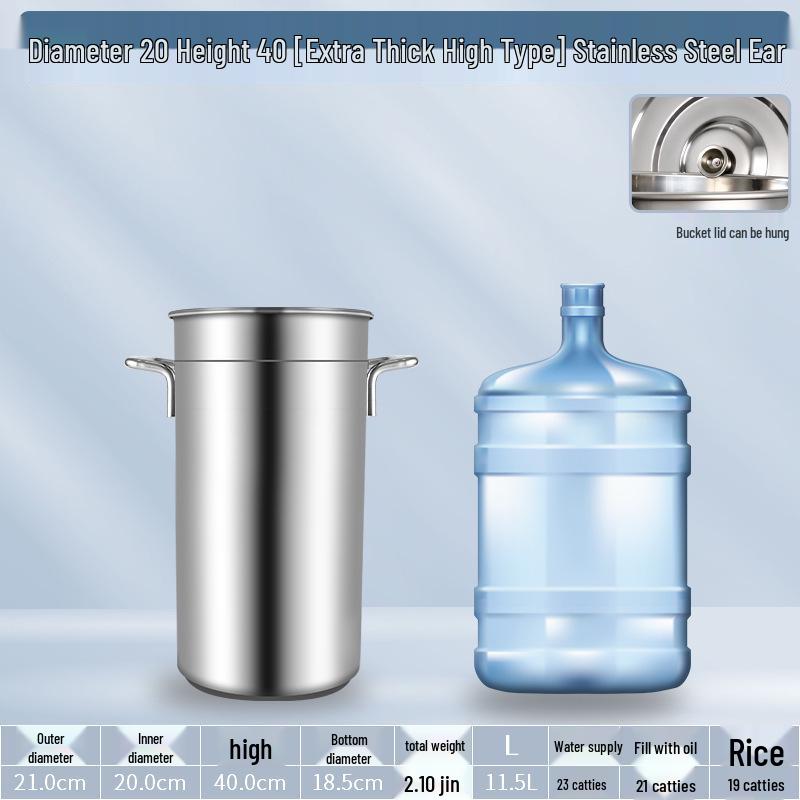 304 Stainless Steel Soup Pot with Lid - Thickened Round Barrel for Commercial Use, Ideal for Rice, Water, Braised Meat, and Porridge.
