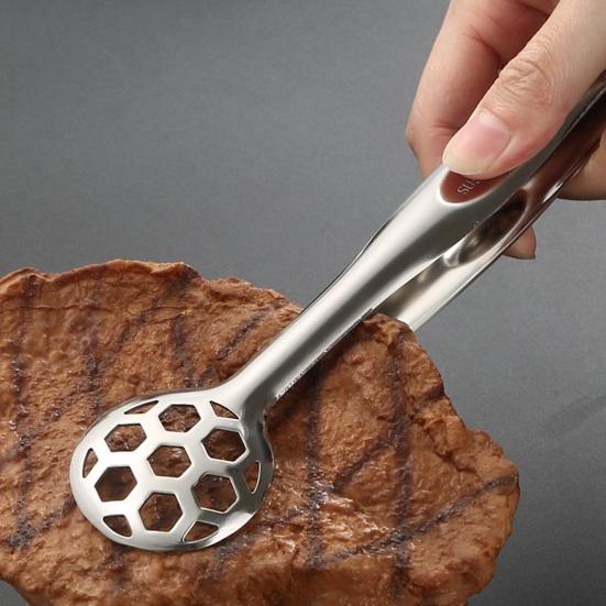 

Зажим для еды из нержавеющей стали, кухонные щипцы, противоскользящий дизайн для барбекю, стейк, овощи, кубики льда, зеркально полированный зажим для шведского стола A золотистый