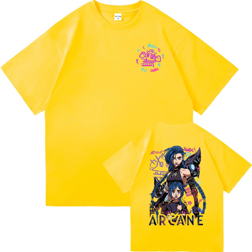Arcane 2 T Shirts Fashion Men Harajuku Aesthetic Retro Anime Vi Jinx Tshirt Unisex High Quality Cartoon Vintage Cotton Tee Shirt