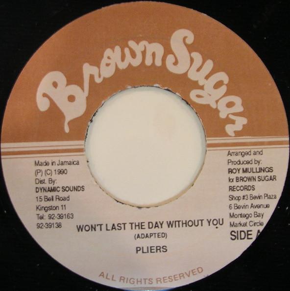 

7inch Record PLIERS Wont Last The Day Without You NONE Brown Sugar 1990 Jamaica Reggae Ska Dub Used