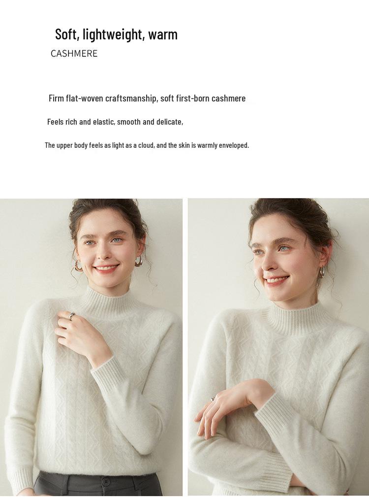 Women's Thickened Cable Knit Cashmere Sweater - Soft, Warm, and Slimming Base Layer for Autumn/Winter