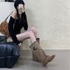 2025Q Autumn and Winter New Meng Ziyi Retro Square Head Western Cowboy Boots Thick Heel Trouser Tube Boots Niche Design Long Tube