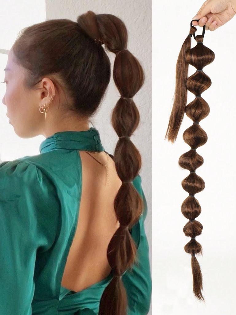 Synthetic Hair Extensions Bubble Braid Ponytail Afro Bubble Long Ponytail 30 Inch Wrap Around Lantern Pony Tail For Women Daily Used