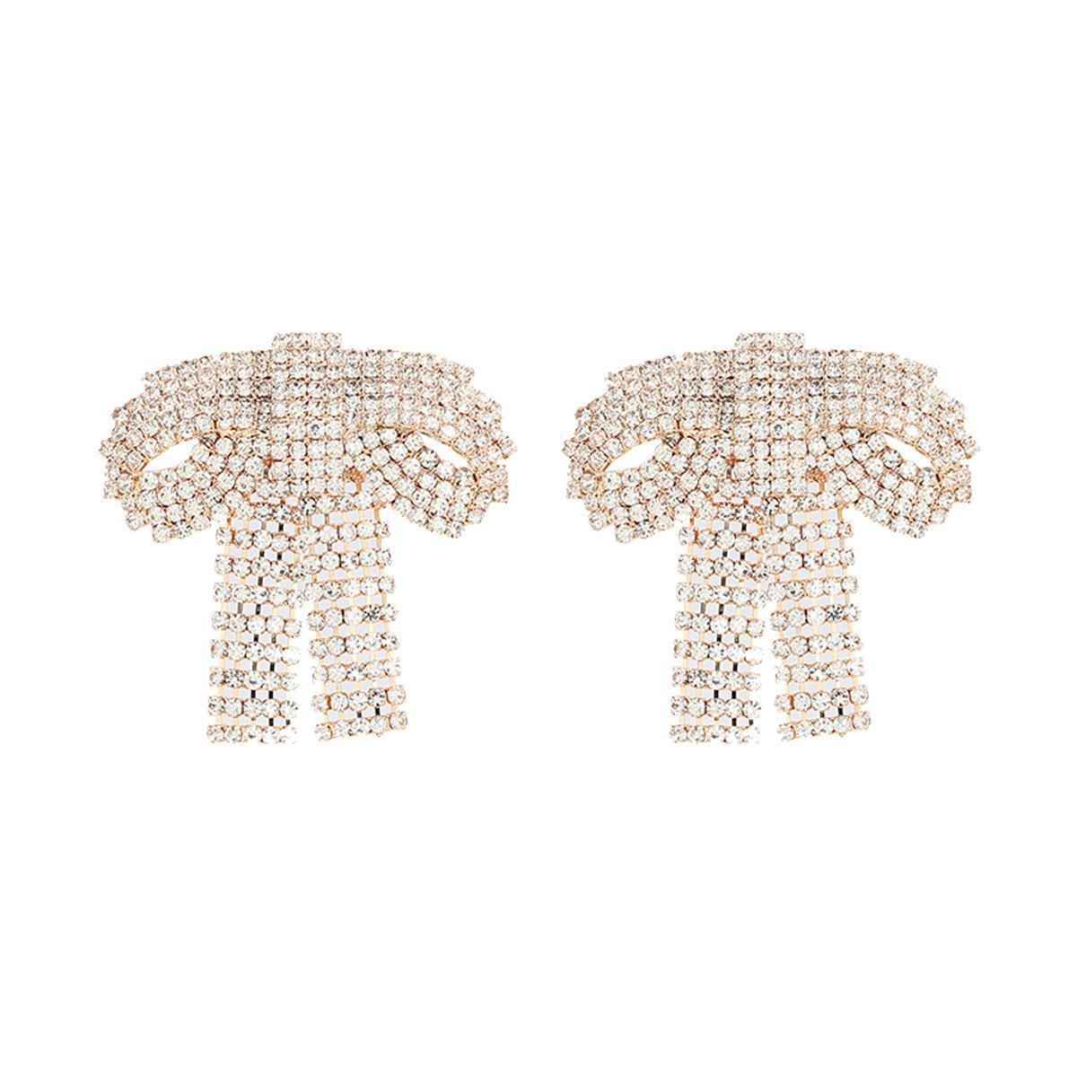 

2024 Элегантные серьги-бантики с полным бриллиантом: Преувеличенные свадебные украшения в европейском и американском стиле золотой