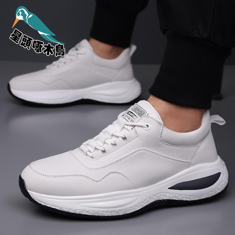 Woodpecker Casual Sports Shoes Men's Non-slip and Wear-resistant Lightweight Leather Waterproof Travel Shoes Spring New Black Shoes