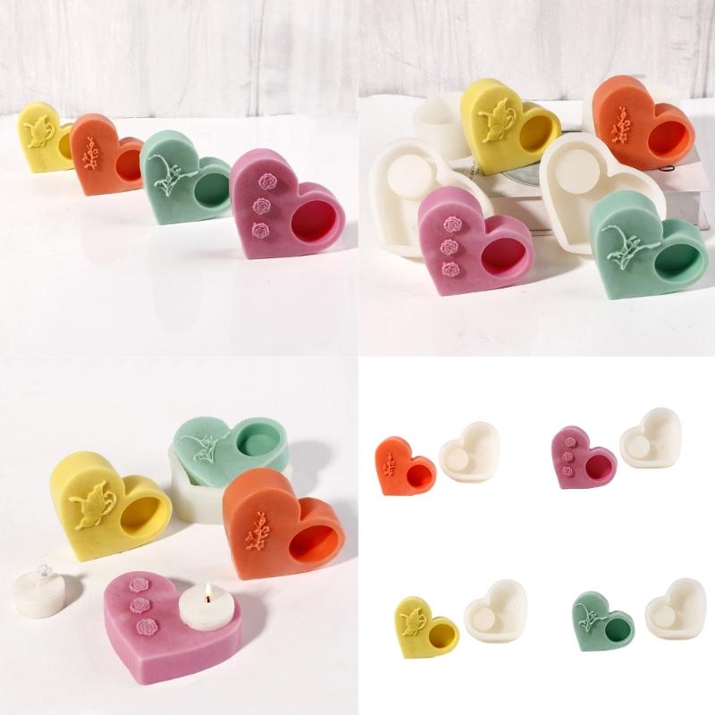Embossed Heart Shaped Silicone Molds Silicone Candle Holder Molds Soap Molds for Epoxy Resin Candlestick Tealight Holder