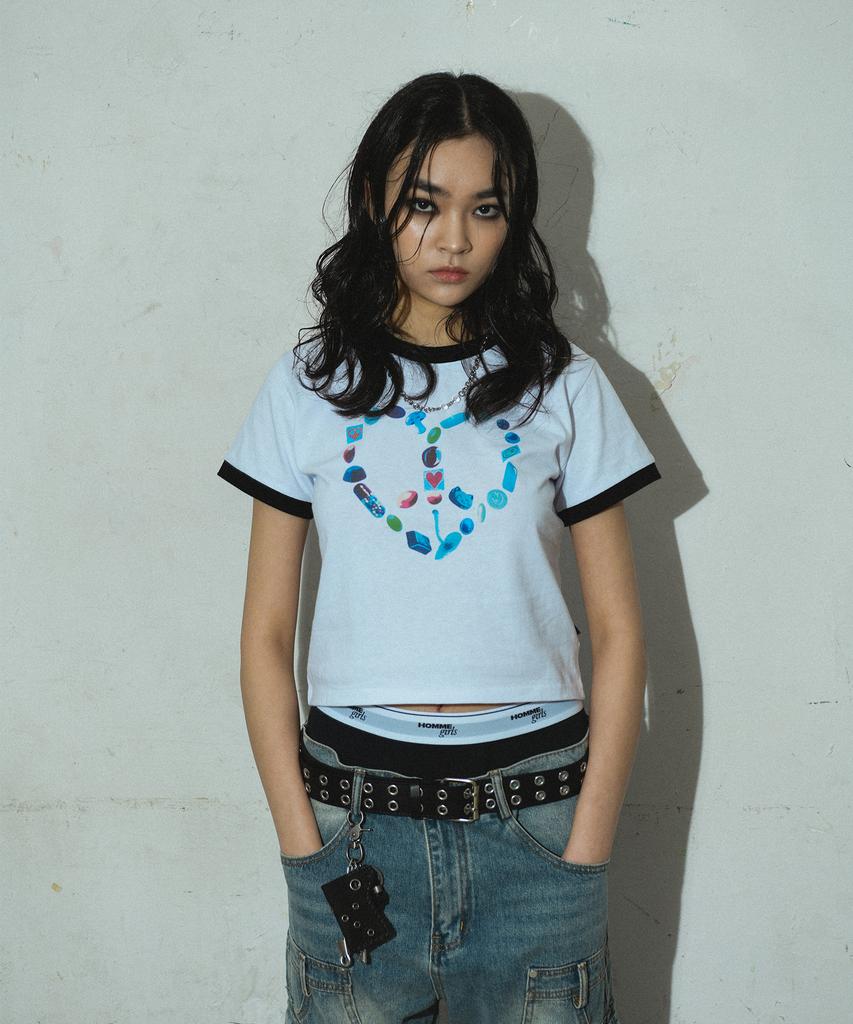 DOMINANT Ringer Crop T-Shirt (Heart Peace)