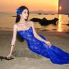 Blaues Hosenträgerkleid Damen Senior Promi-Kleid Abendkleid Sexy Neckholder Hüftumhüllung Langes Kleid Geburtstags-Kleid