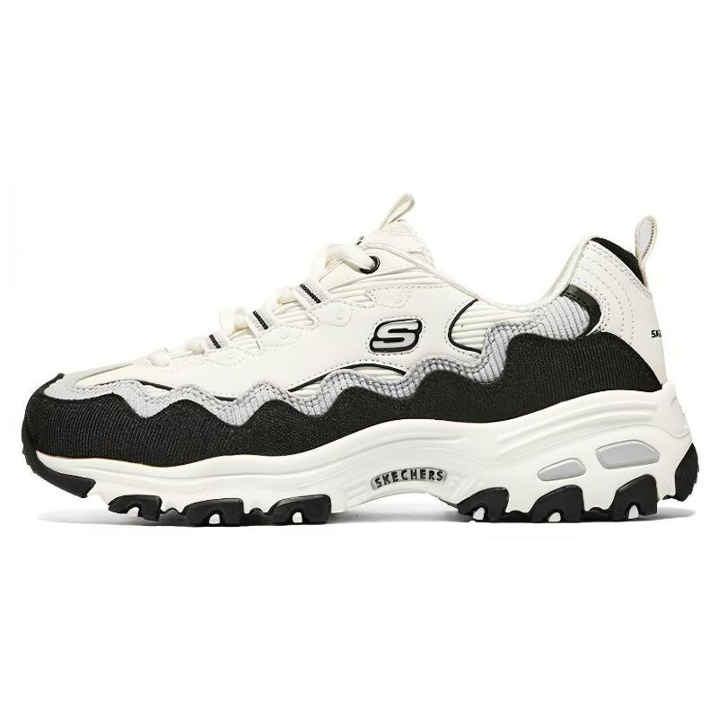 Skechers D Lites Women Low Chunky Sneakers White Black 896273-NTBK 38