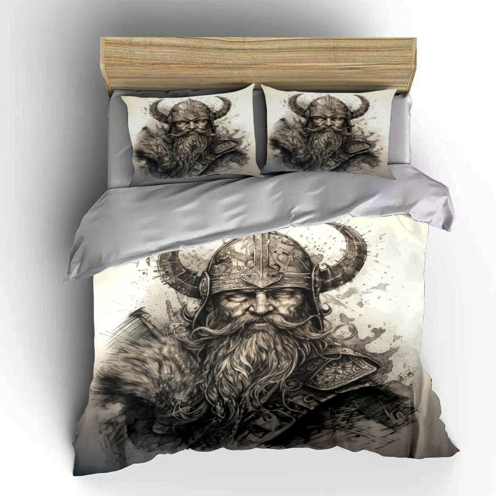 Viking warrior head design. Bedding sets Duvet cover sets Duvet covers Pillowcases(1*Duvet Cover 2*Pillowcases without duvet insert)