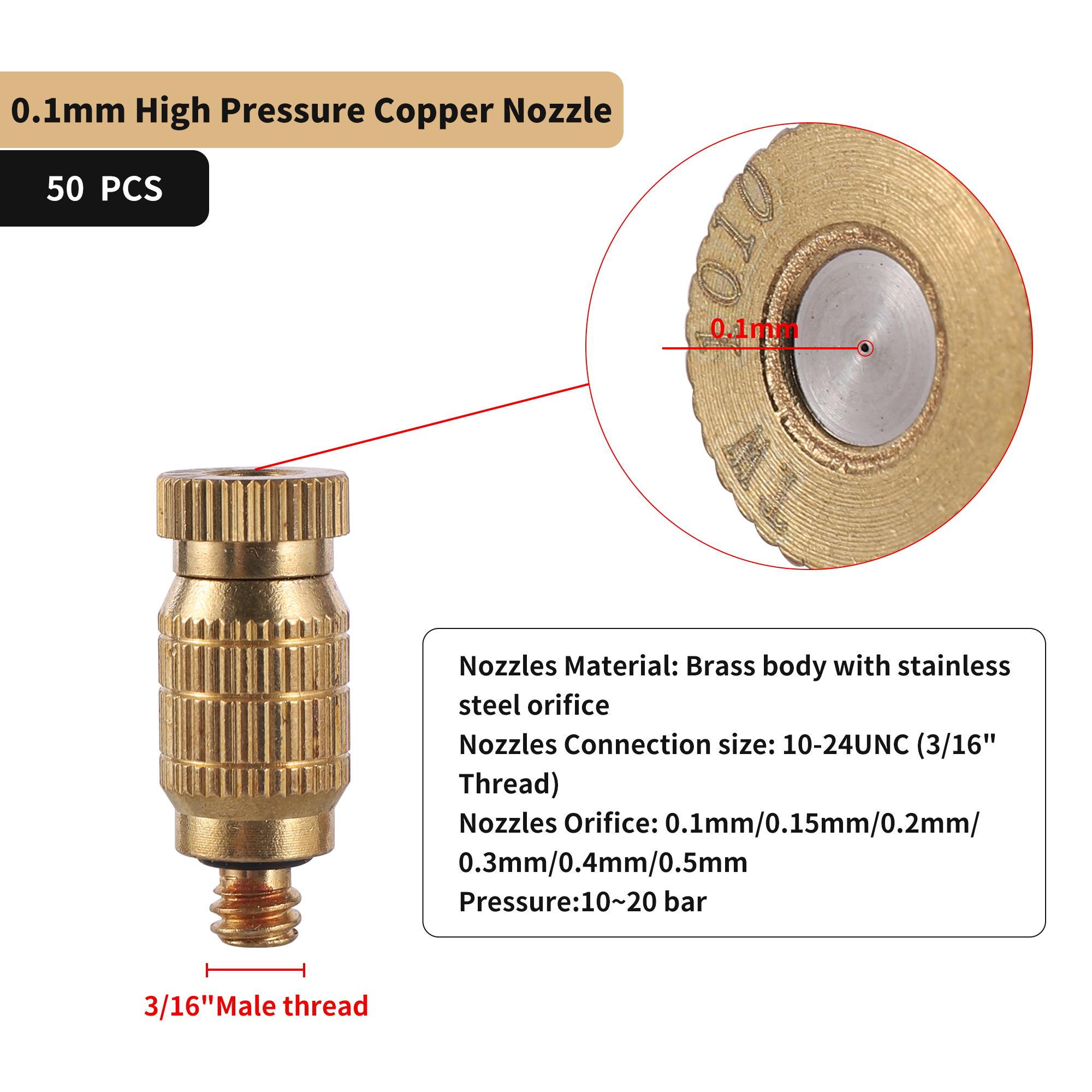 50 Pieces 0.1-0.7mm Brass Atomizing Nozzle 3/16  Male Thread Garden Irrigation High Pressure Atomizing Sprayer For Lawn Outdoors