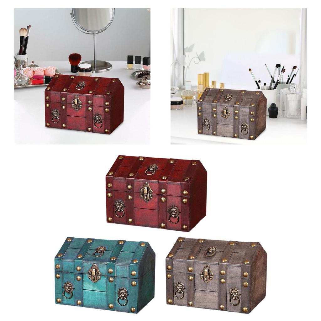 Pirate Treasure Chest Chest Solid Wood Vintage Design Handmade for Women Trinket Box Photo Props Storage Box Decorative Trunk