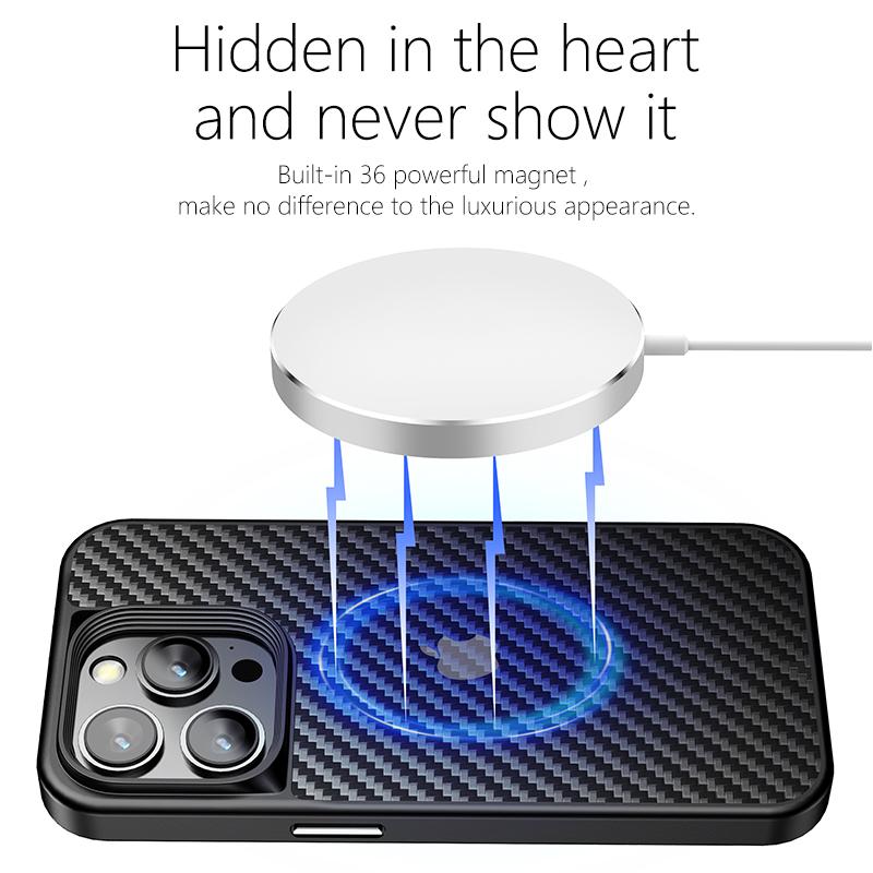 Wlons Magnetic Kevlar Aramid Fiber Cover For iPhone 16 15 14 13 Pro Max 16 15 14 Plus Anti-Drop Anti-Fingerprint Magsafe Case