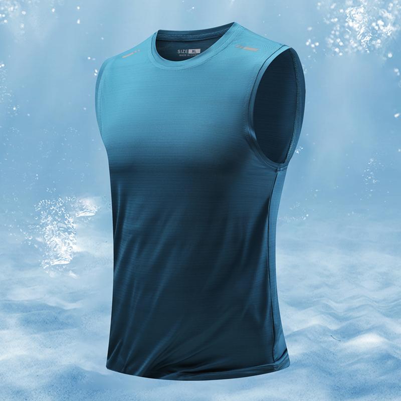 

Summer Running Vest Breathable Sleeveless Top Stretch Fitness Vest Men s Reflective Jogging T-Shirt Gym Vests Men Quick Drying 5XL темно-синього кольору