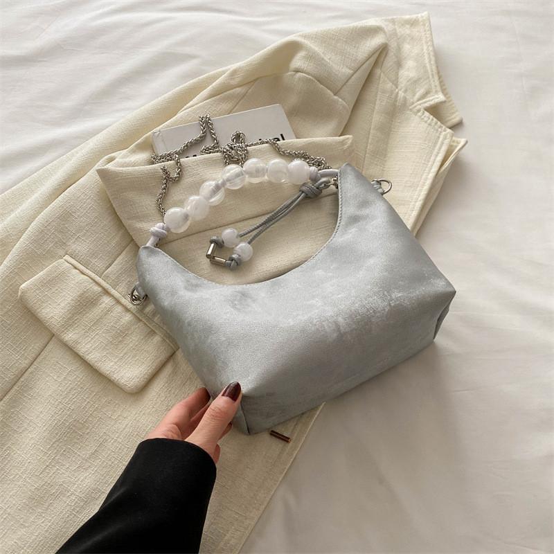 Practical French Crescent Handbag Street Style Trendy Crossbody Bag With Inner Patch Pocket серый