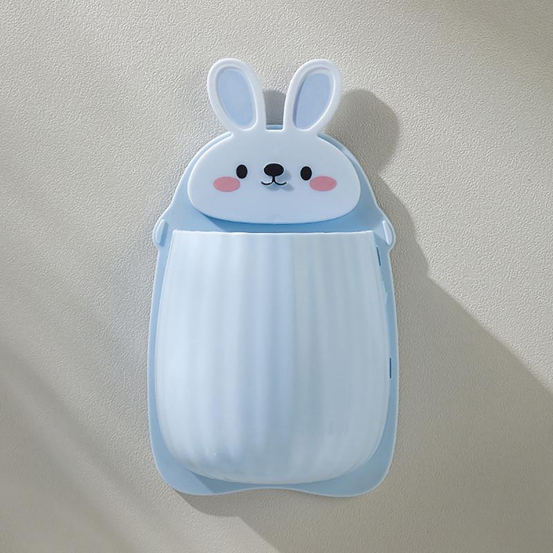 Niedlicher Cartoon Hase Zahnbürstenhalter Badezimmer Wandmontiert Make-up Aufbewahrungsbox Stanzfreies Regal Heimbehälter Organizer