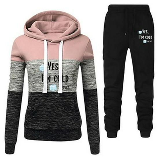 Women's Heartbeat Print Hoodie & Sweatshirt Sportswear Set - Spring/Autumn Casual Style
