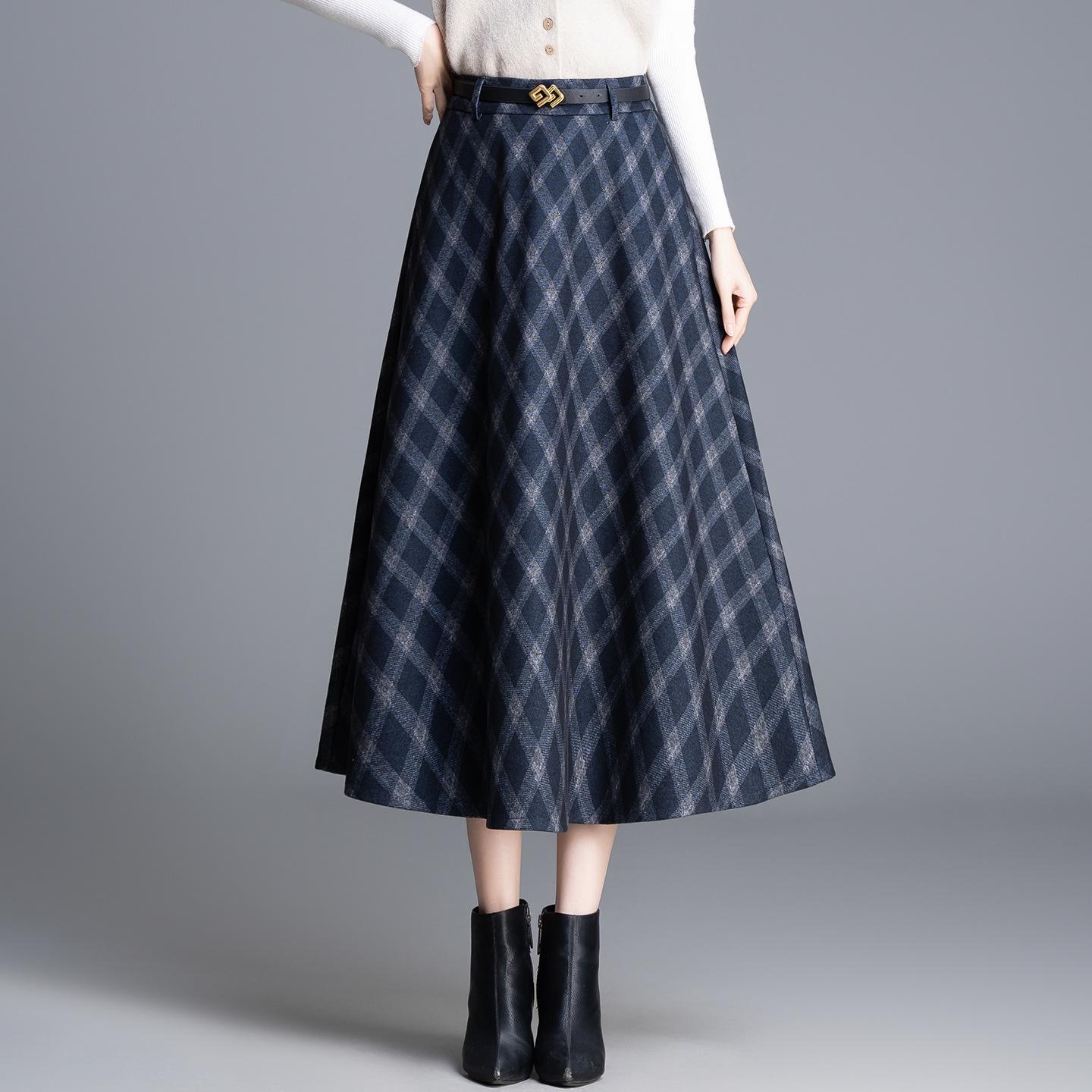 Plaid High-Waisted A-Line Midi Skirt - Autumn/Winter 2025 Women s Fashion L синий