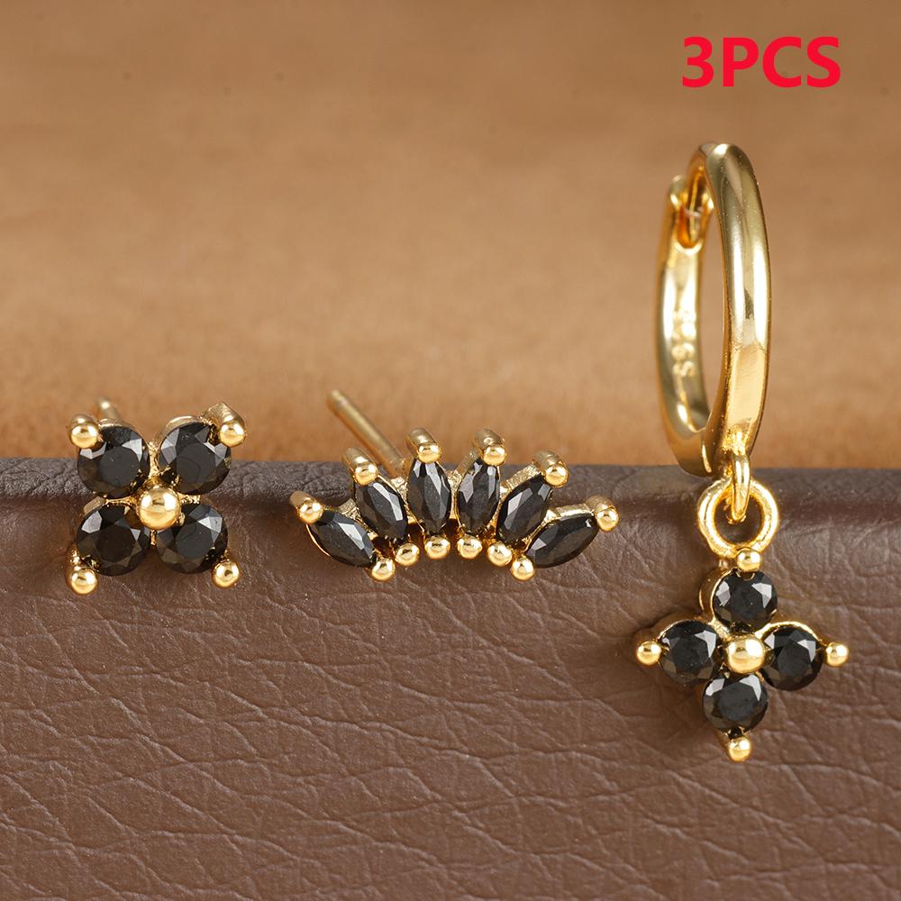 3PCS Zircon Flower Pendant Earring Sets For Women Stainless Steel Cartilag Piercing Earring Trend Jewelry Aretes De Mujer