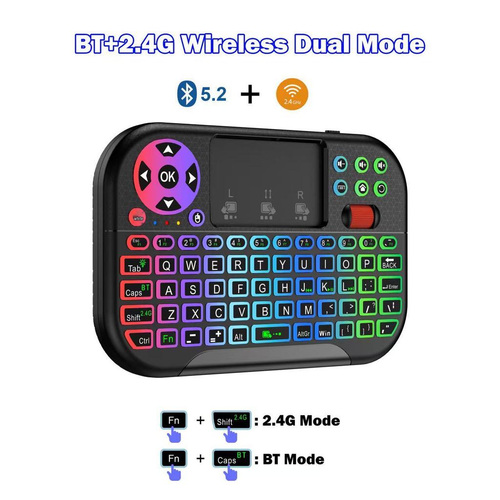 M2 Multi-Mode Mini Keyboard with Touchpad Roller: 7-Color Backlit Air Mouse Keyboard