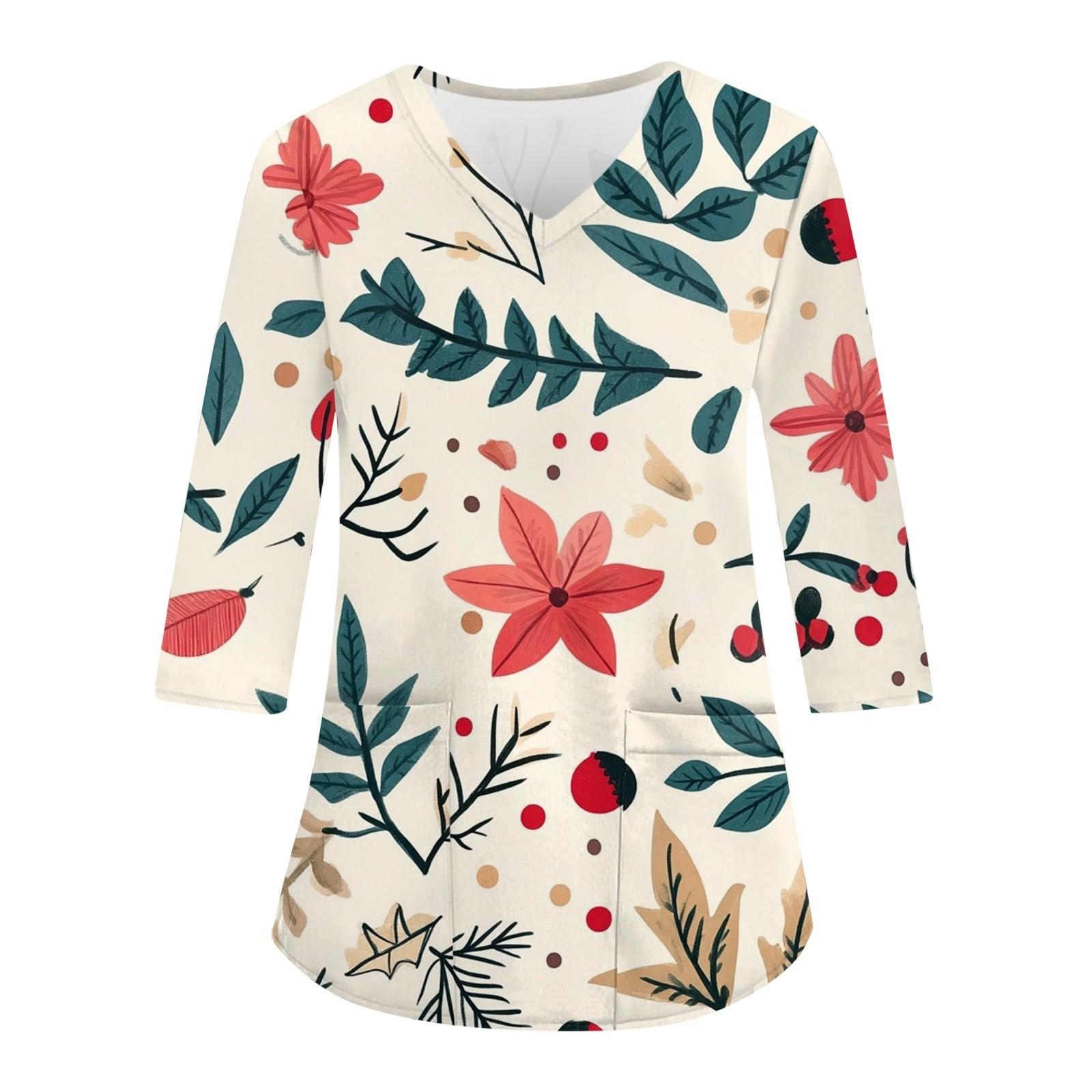 

Женский повседневный рождественский свободный V-образный вырез с карманом и принтом, рукава три четверти XXXXXL жёлтый