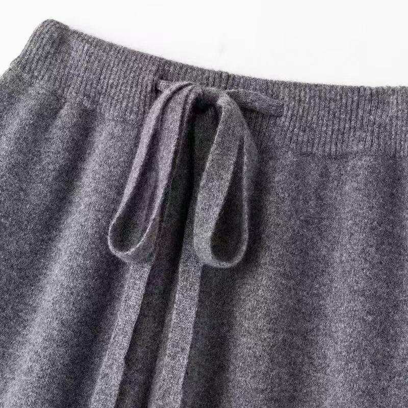 Women's High-Waisted Wide-Leg Knit Pants - Warm, Thick, Casual Floor-Length with Drawstring