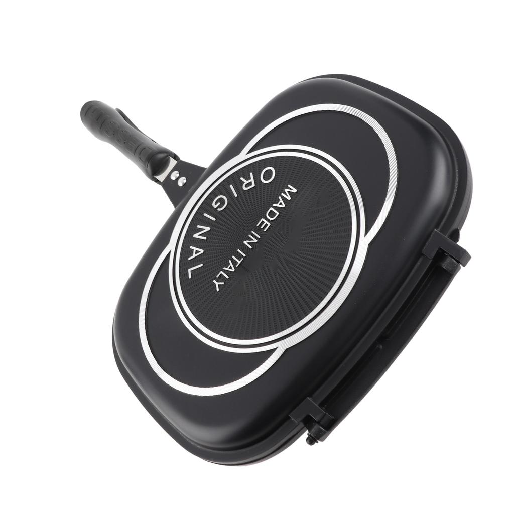 Grill Pan Frying Double Side Portable Anti‑Burn Handle Kitchen Supplies Grill Pot 32cm 12.6in