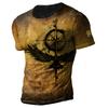 Vintage Men's T-shirt Summer American Shirt Tops Compass Printed Short-sleeve Tees Loose Daily Men Clothing Casual Streetwear