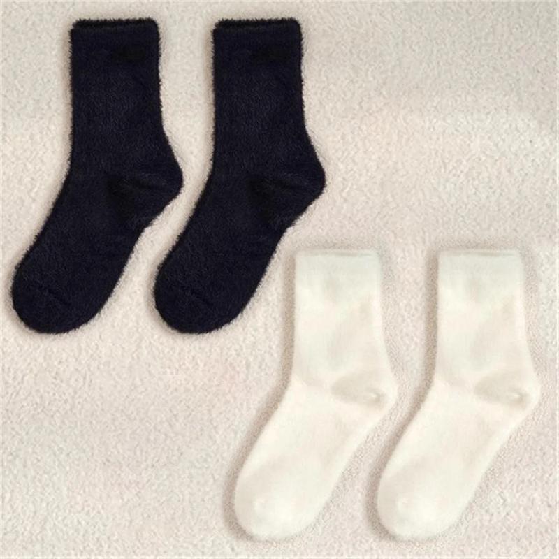1/2/3/4 Pairs Cute Mink Plush White Black Women Socks Autumn Winter Elastic Thickened Lovely Thermal Coral Velvet Sleep Sock