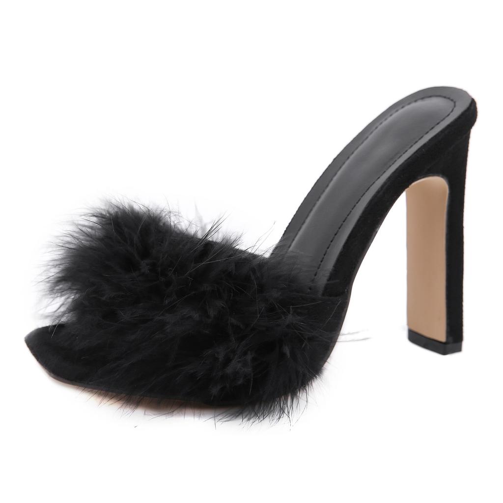 feather slippers heels