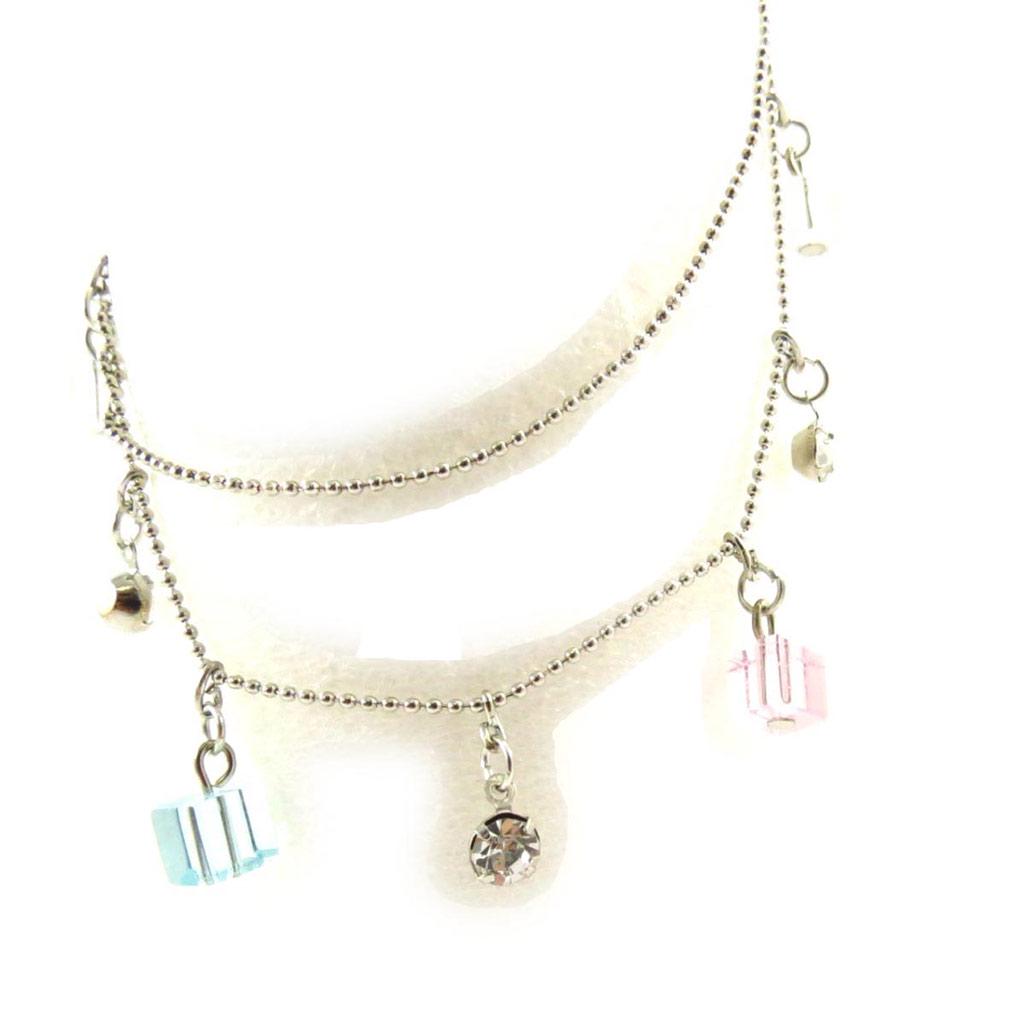 Les Trésors De Lily [J6933] - 'Sissi' Ankle Chain White Pink Blue