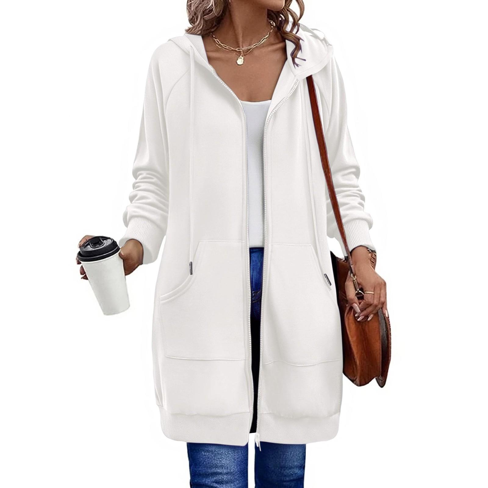 

Женская свободная толстовка с длинными рукавами, круглым вырезом, карманом, спортивная, повседневная, на молнии L белый
