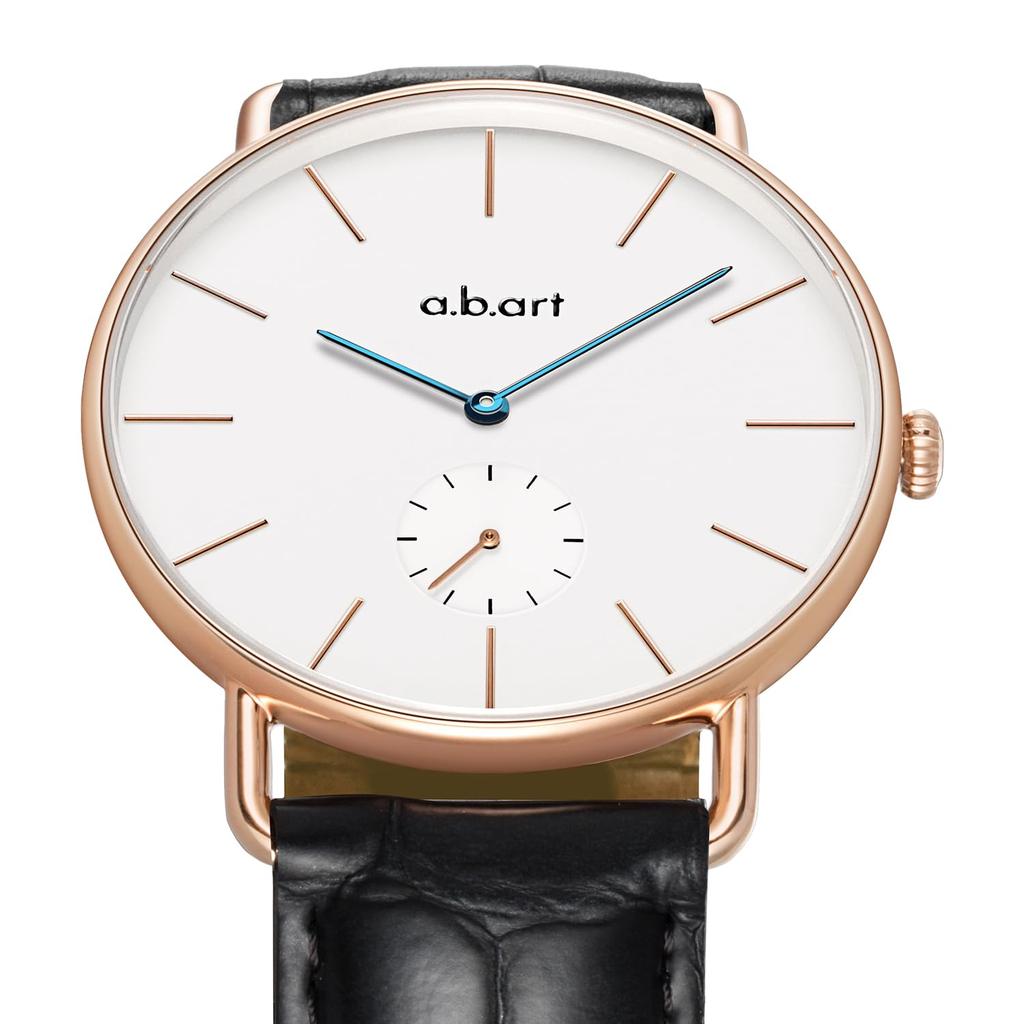 Quartz Watch with Swiss Sapphire White Black Leather Slim Water Minimalist Perfect for Business 41mm A.b.art Men's Movement, Crystal, Dial, Strap,