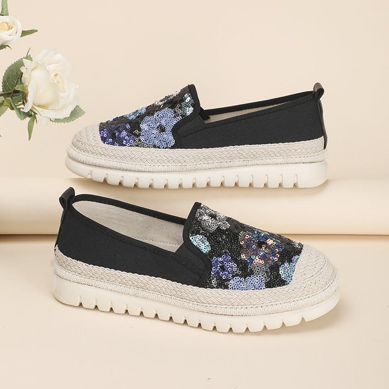 Taiheyuan Spring and Autumn New Women's Soft, Comfortable, Non slip, Lightweight sequin Vacation Style One Step Thick Bottom Fisherman's Shoes