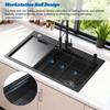 Multifunctional Kitchen Sink Top-Mount Sink 30 Inch Drop In Single Bowl Stainless Steel Black Workstation with Accessories (29.5" X 17.7")