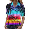 Stile Hawaiano Stampa 3D Monopetto Donna Camicia Hawaiana Moda Collo a Revers T-Shirt Estiva Manica Corta Donna