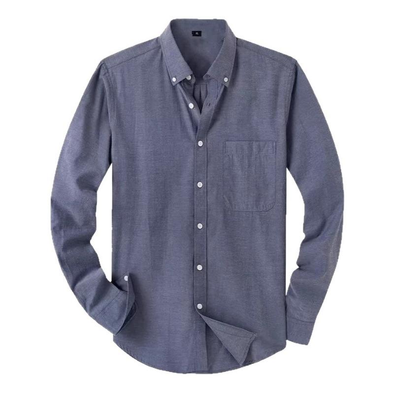 Herren Uni Oxford Langarm Button-Down-Hemd mit Brusttasche, EU-Größe Lässiges Business-Hemd für Amazon Cross-Border