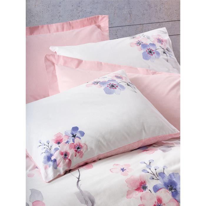 Parure de lit - 1 housse de couette 220 x 240 cm + 2 taies d'oreiller 60 x 60 cm - 100% coton renforcé - Rose