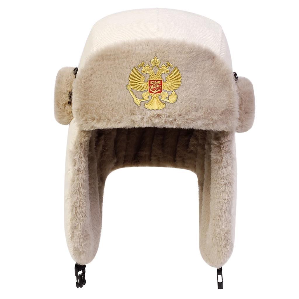Unisex Doppelkopfadler Abzeichen Corduroy Lei Feng Mütze Winter Ohrenklappenmütze Warm Halten Skimütze Fliegermütze Zum Reiten Schneeaktivitäten Trendig Modisch