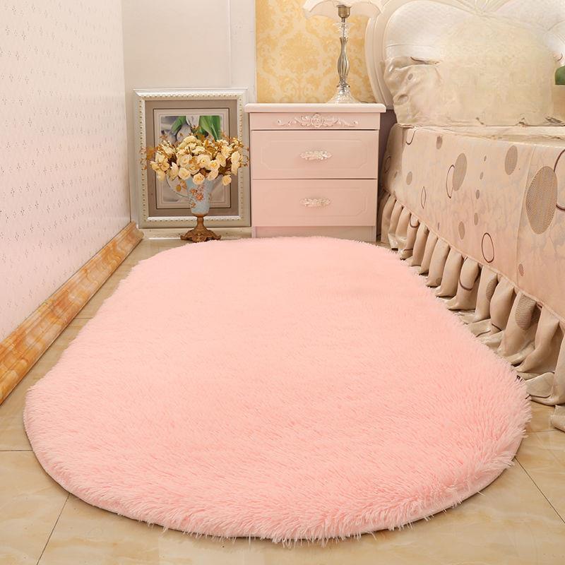 Oval Fluffy Carpet Shaggy Rug Bedside Mat Cute Colorful Living Room Rug Long Hair Carpet Home Decoration