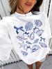 Summer American Retro Y2k Marine Animal Conch Bow Pattern Tshirt Womens Loose Round Neck Street Clothing Halfsleeved Top