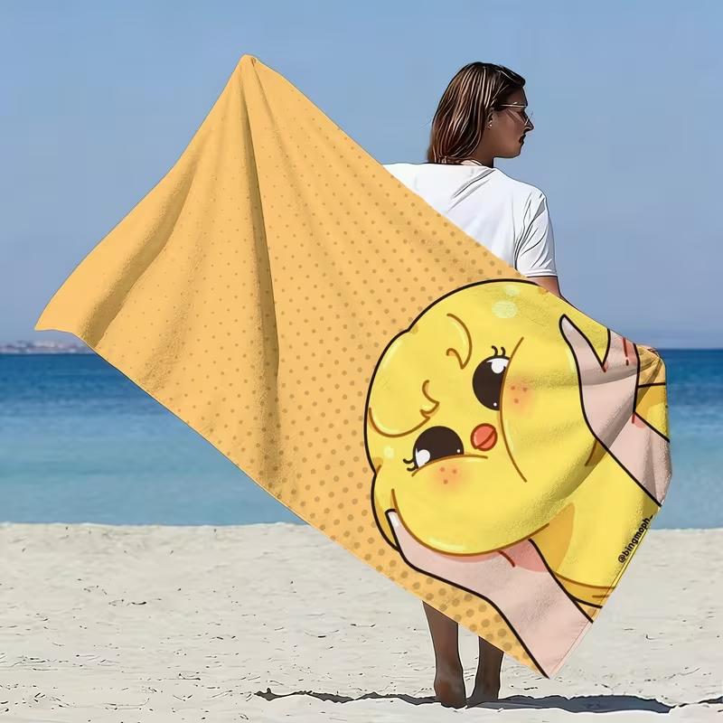 Soft and Cute Cartoon Yellow Duck Extra Large Soft Beach Towel Cute and Fun Printed Pattern Microfiber Bath Towel Beach Towel