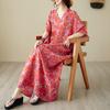 Real shot summer thin cotton and linen v-neck large size loose literary beach dress retro long robe