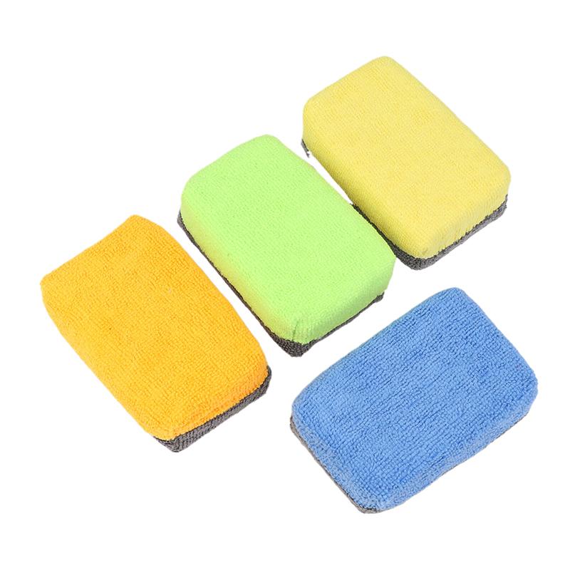Microfiber Car Cleaning Pad Double Side Leather Scrubbing Sponge Soft Car Detailing Wash Sponge Car Interior Cleaning Tools
